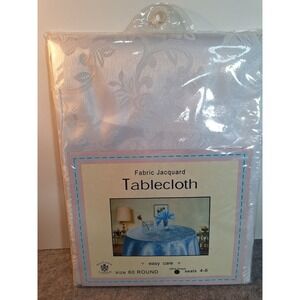 SULTANS LINENS White FABRIC JACQUARD TABLE CLOTH 60 In  Round Easy Wash Poly